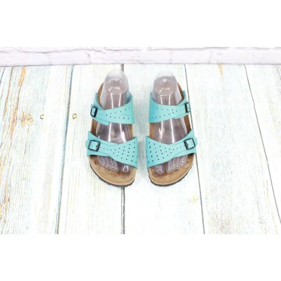 Birkenstock Birki's Freeport Blue Perforated Leather 2 Strap Sandals Size L6 M4 - Picture 5 of 9
